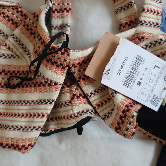 NEW Zara Origami Jacquard Crop Top Tank Sleeveless Tribal Knit Off White Large - Picture 8 of 12